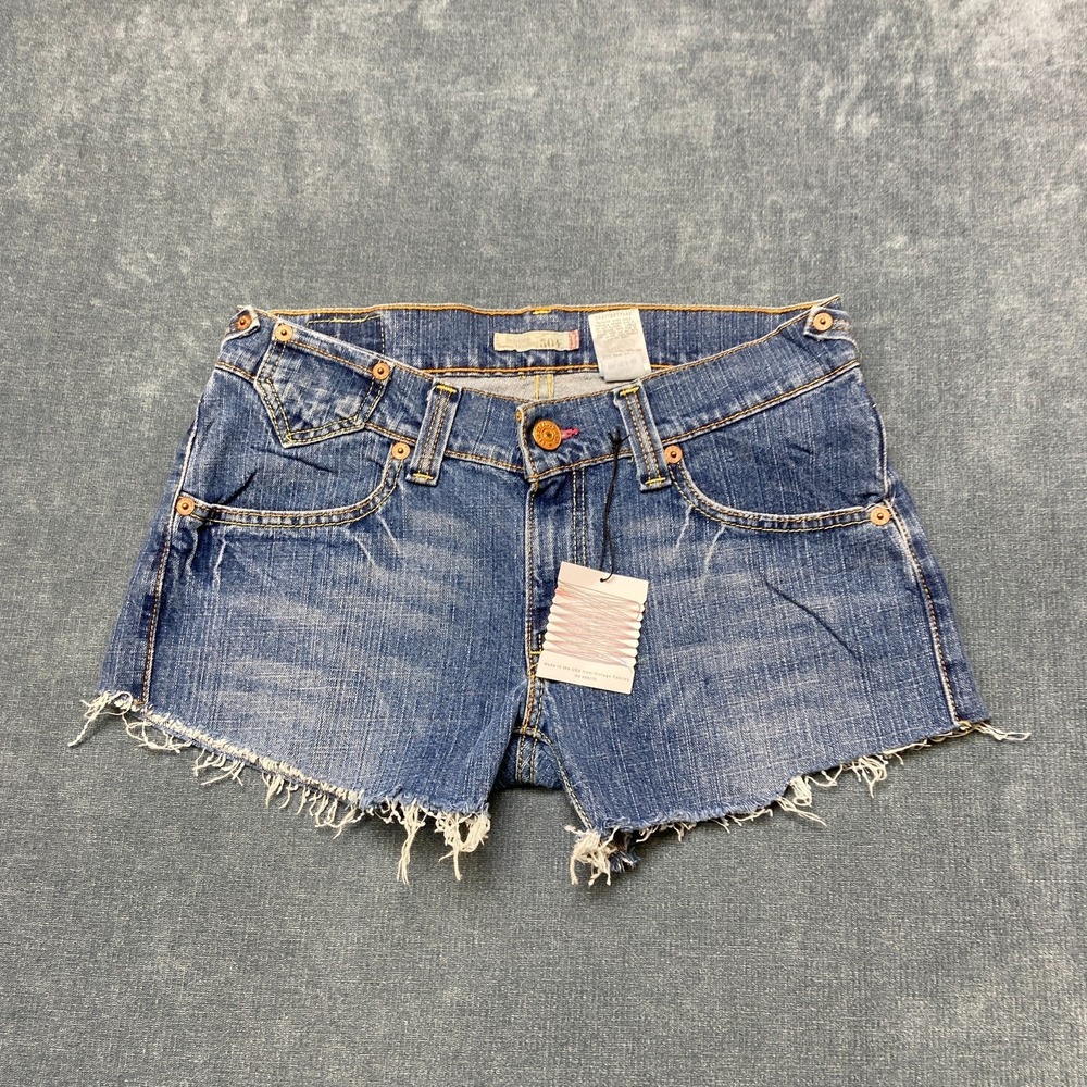 Y2K Levi's 504 Slouch Straight Cut-Off Shorts Women 9S Blue Denim Medium Wash